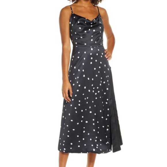 Foxiedox Black/White Chiffon A-Line Midi Dress NWT - Picture 2 of 8